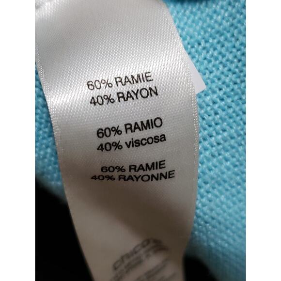 Chico's Women's Blue Solid Ramie Casual Round Neck Long Sleeve Sweater Size 1/M - Picture 9 of 12